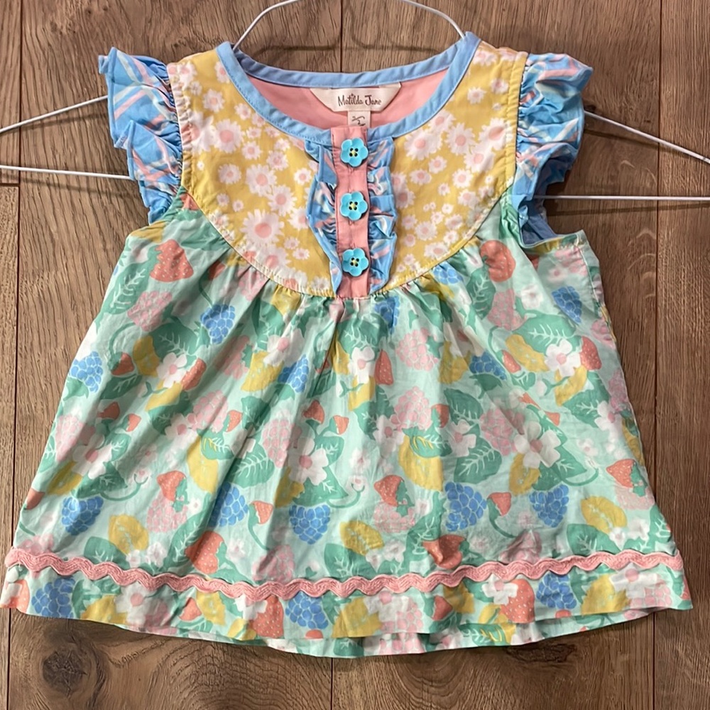 Like New Matilda Jane Floral Top with Flower Buttons Ruffle Sleeve